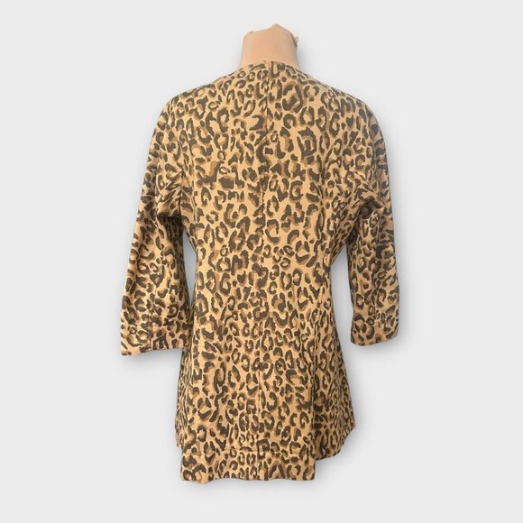 Leopard Coat Jacket Small Midi Twill 3/4 Sleeves Simple Collar 2000s EUC Fall - Picture 6 of 13